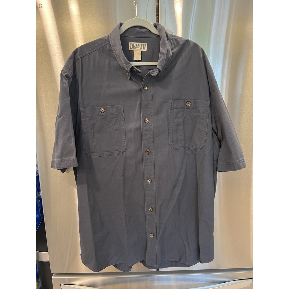 Duluth Trading Co Men's 2XL Short Sleeve Button Front Shirt Blue Cotton Casual